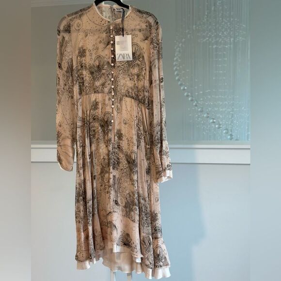 Zara full sleeves printed midi dress Limited edition - Picture 1 of 9
